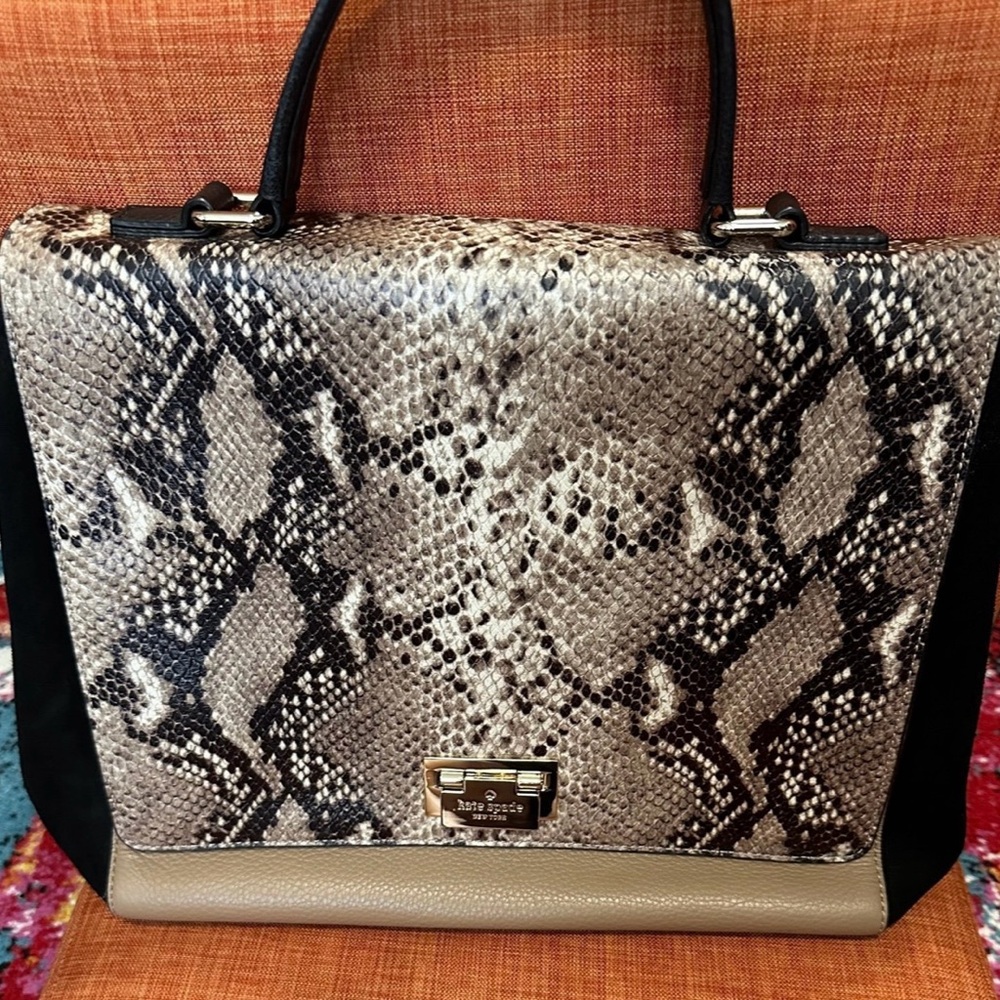 Kate Spade Snake Print Satchel with Black and Tan Accents